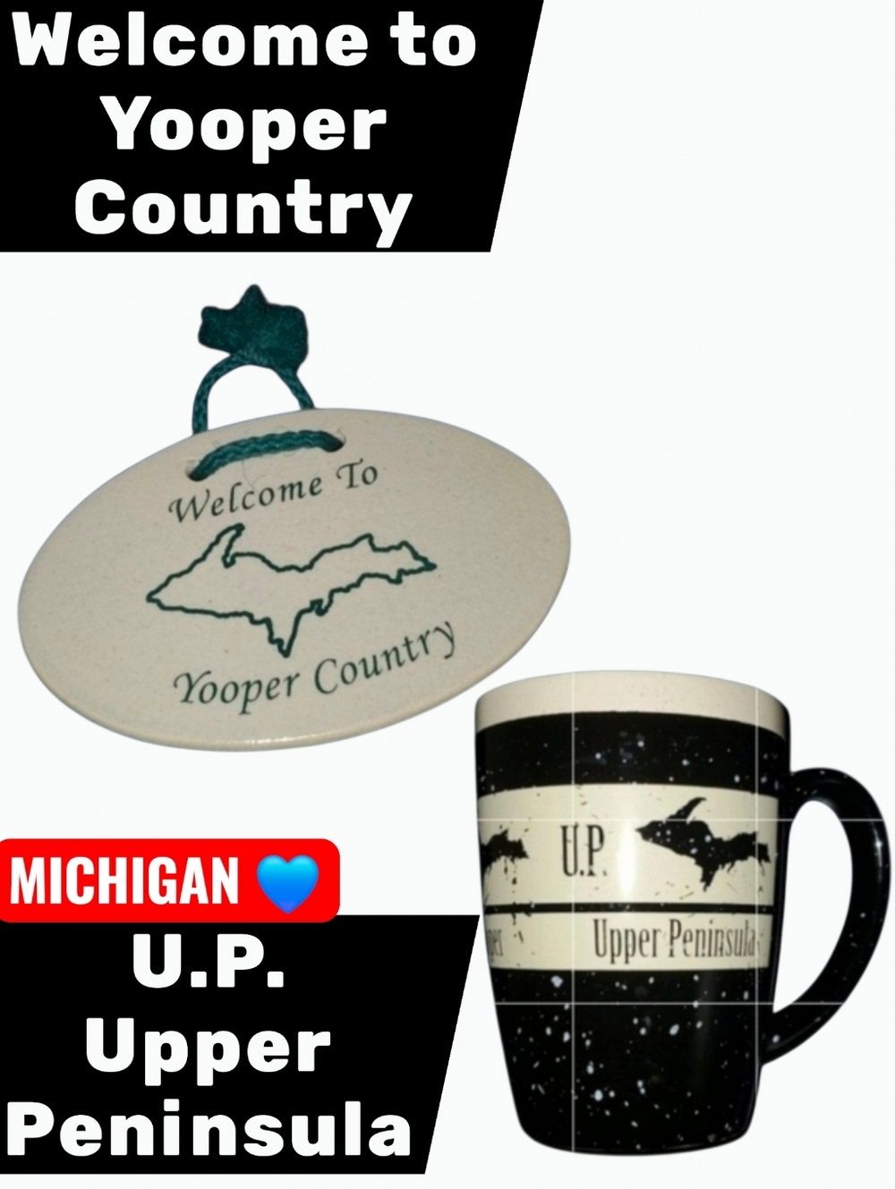 Black and White Upper Peninsula Mug